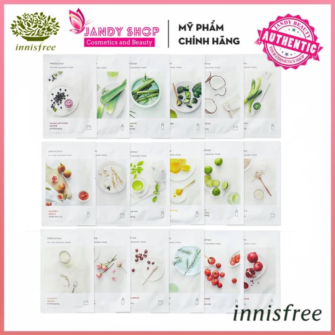 Combo 100 nạ innisfree mix đủ vị cho khách sĩ - mặt nạ giấy Hàn Quốc - innisfree my real squeeze mask