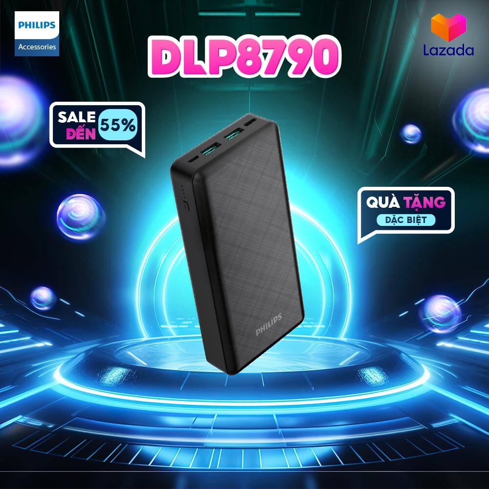 Pin sạc dự phòng philips dlp8790 20.000mah cổng ra usb-a sạc 22.5w, usb-c sạc pd 20w vân sọc