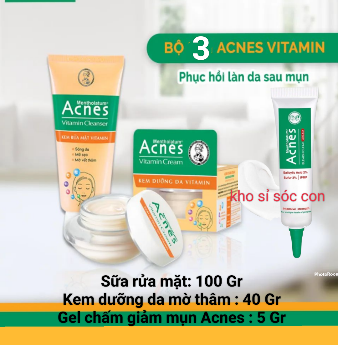 combo 3 - sữa rữa mặt acnes vitamin sáng da mờ thâm sẹo & Kem dưỡng da acnes vitamin sáng da mờ thâm sẹo - Kem chấm giảm mụn acnes 5 gr