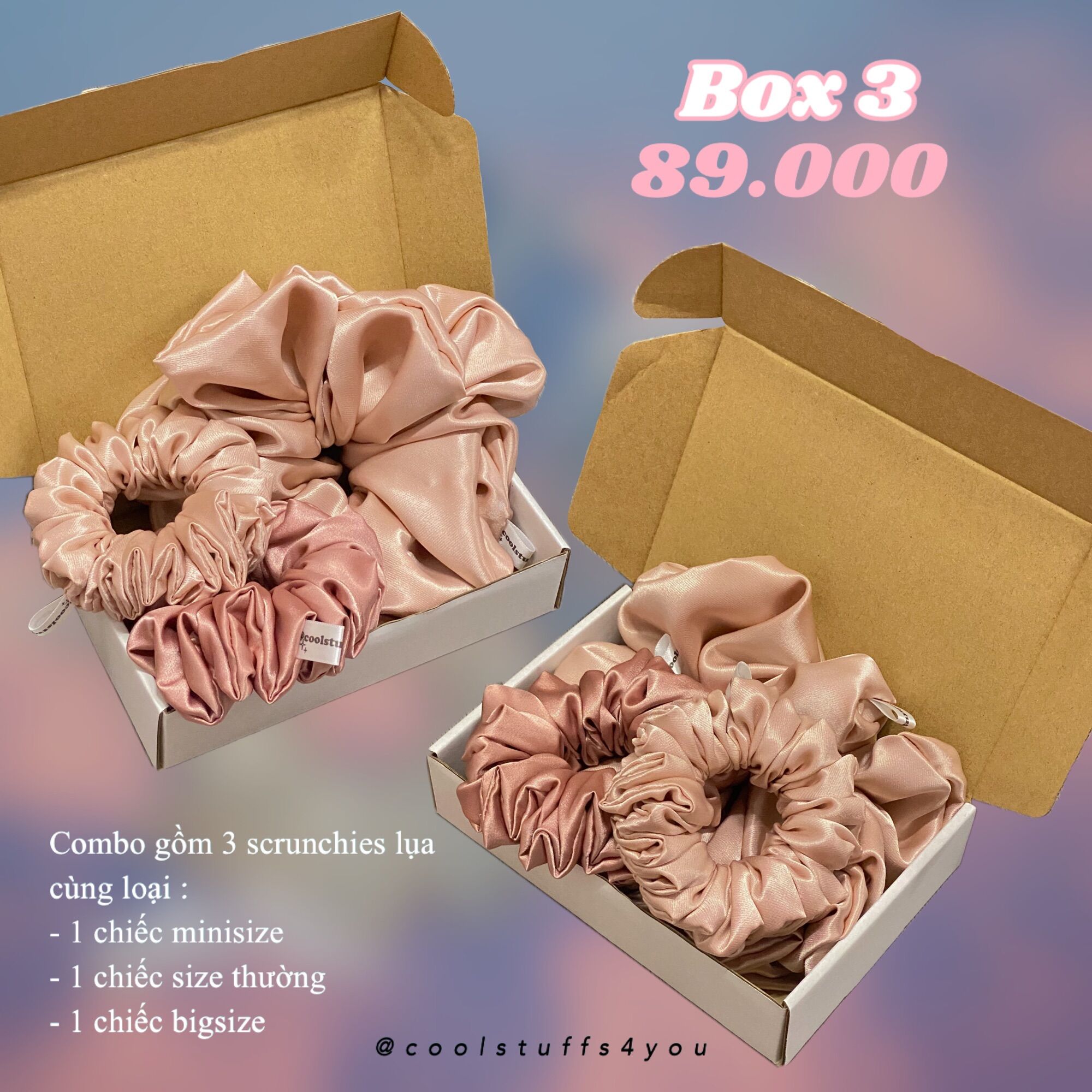 Hộp 3 sản phẩm scrunchies lụa giá tiết kiệm - BOX 3