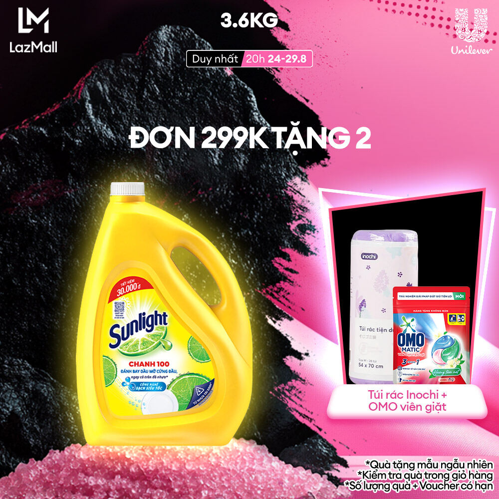 Nước rửa chén Sunlight Chanh mới sạch nhanh xả bọt nhanh chai 3.6kg