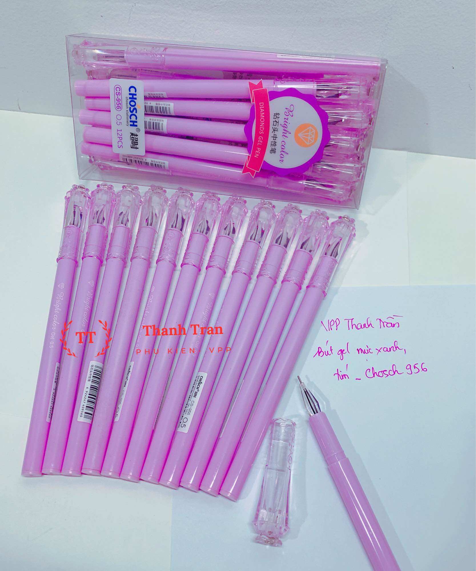 Hộp 12 cây viết chosch cs-956 mực xanh/tím ngòi 0.5mm