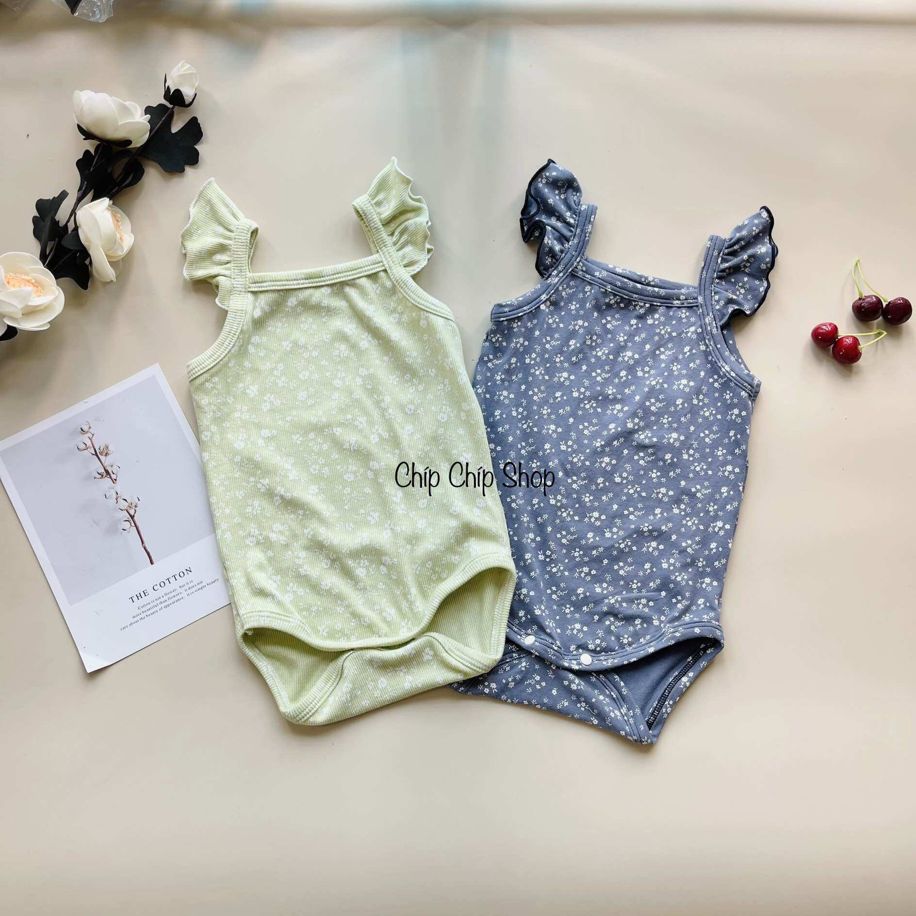 Bodysuit 2 dây cánh tiên chất cotton Hàn cho bé gái
