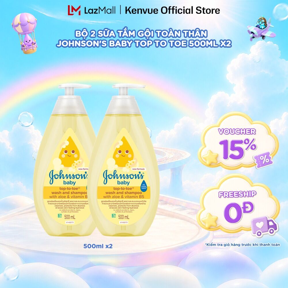 Combo 2 Sữa tắm gội toàn thân Johnsons baby Top to toe (MỚI) - Dung tích 500mlx2