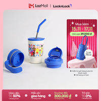 Set cốc giữ nhiệt tráng sứ và 3 nắp riêng biệt kèm ống hút 400ml bằng SUS304 LHC3340BLU_TL