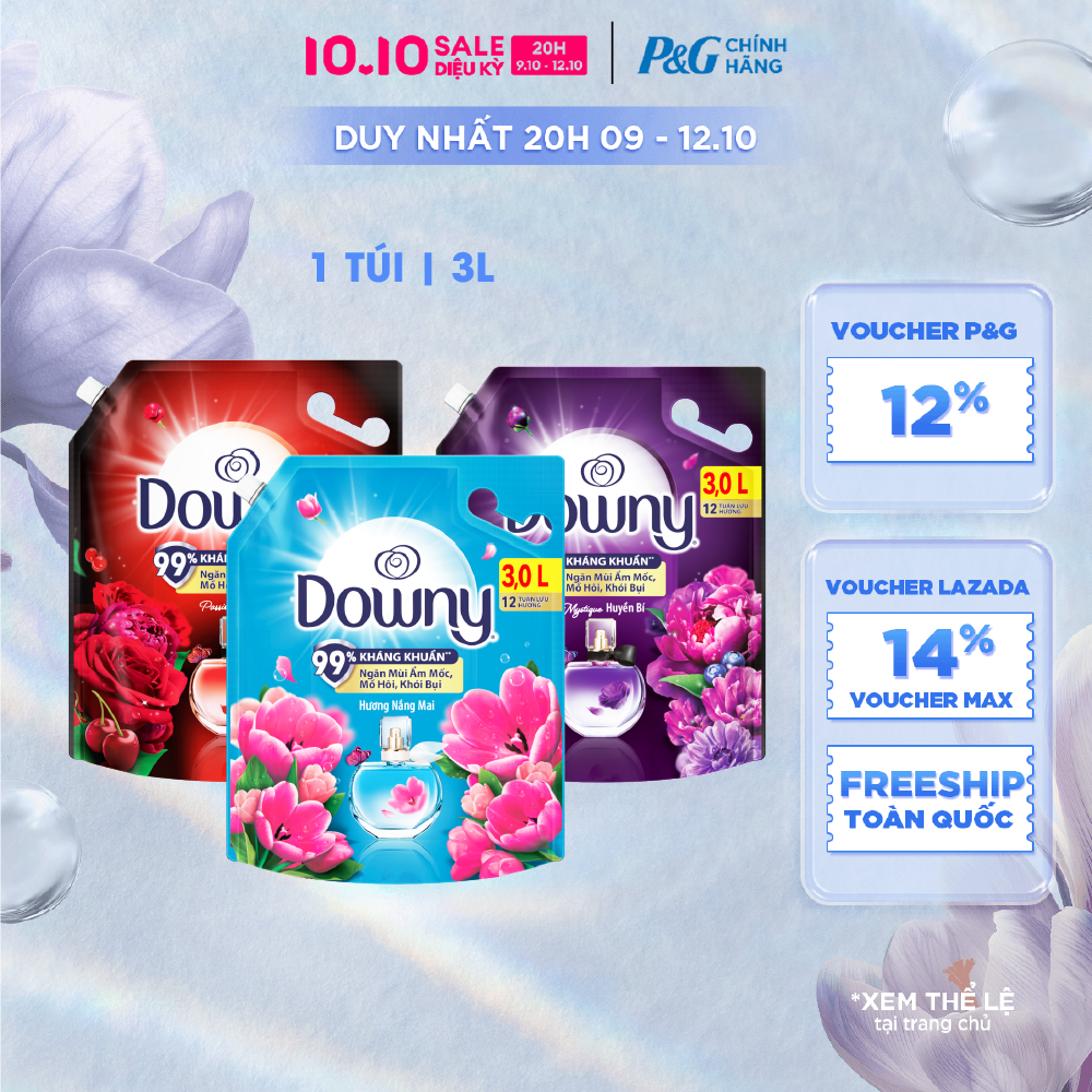 [Voucher 12%] Nước Xả Vải DOWNY Hương Nước Hoa Cao Cấp Đam Mê/ Huyền Bí/ Nắng Mai Túi 3L