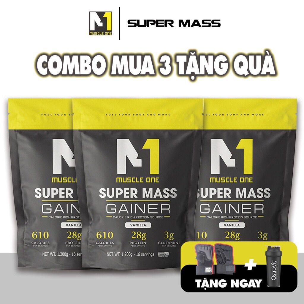 Combo 3 túi sữa tăng cân super mass m1 + quà tặng