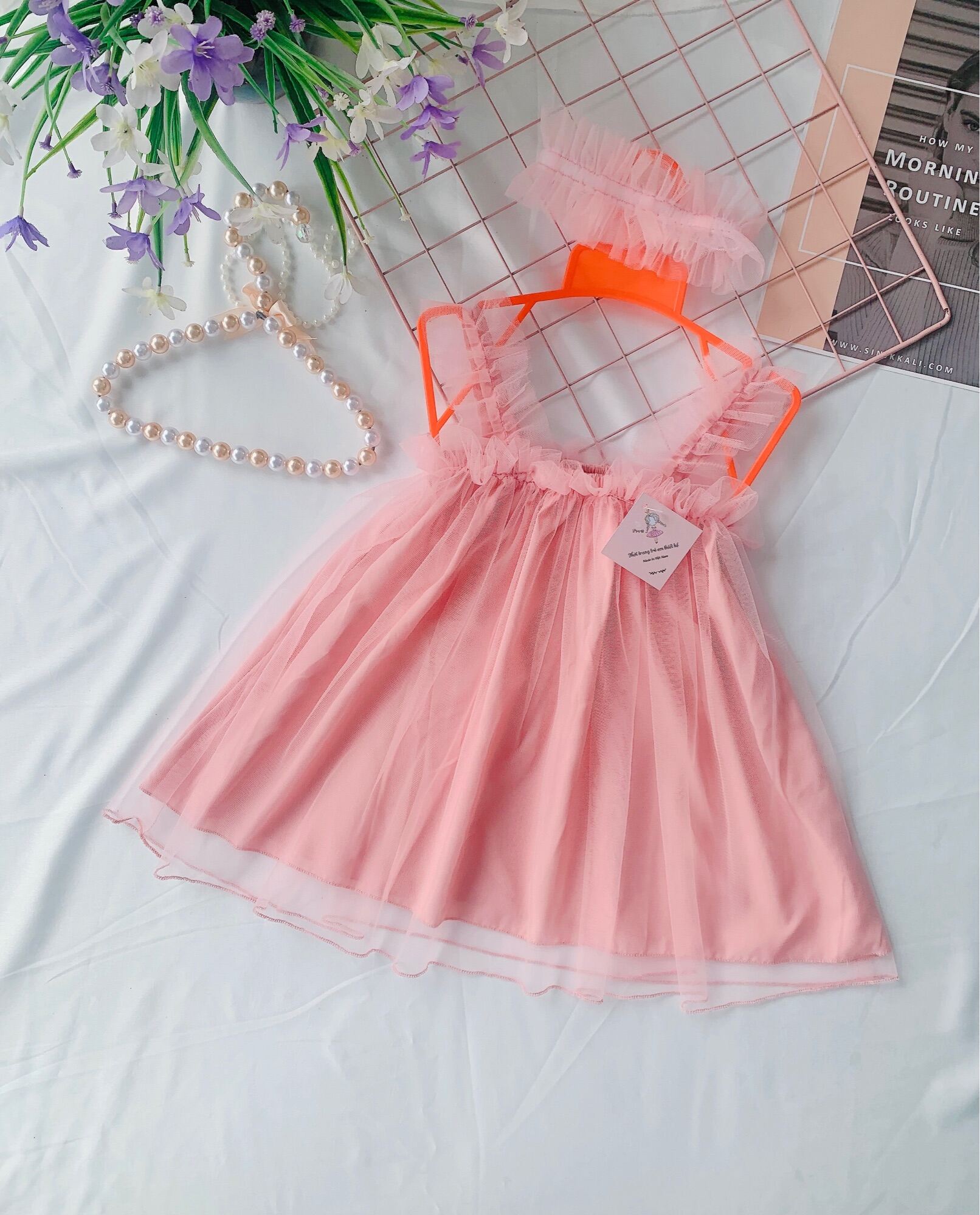Quần áo bé gái Đầm công chúa cho bé gái sơ sinh hàng xuất xịn từ 7kg đến  9kg màu trắng hồng kết kim sa