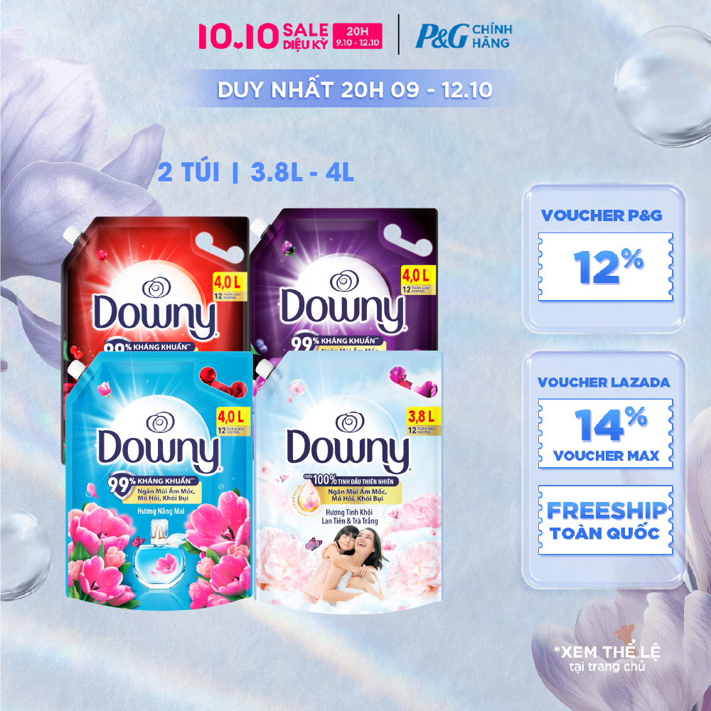 [Voucher 12%] Combo 2 Nước Xả Vải DOWNY Hương Nước Hoa Cao Cấp Đam Mê/ Huyền Bí/ Nắng Mai/ Tinh Khôi Túi 3.8L/4L