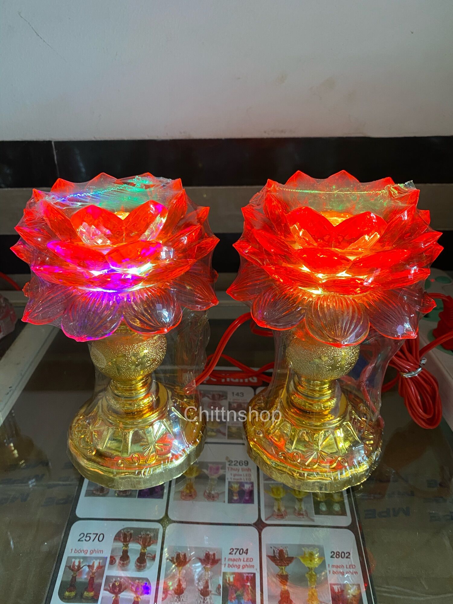 ĐÈN THỜ HOA SEN LED XI (GIÁ MỘT CẶP)