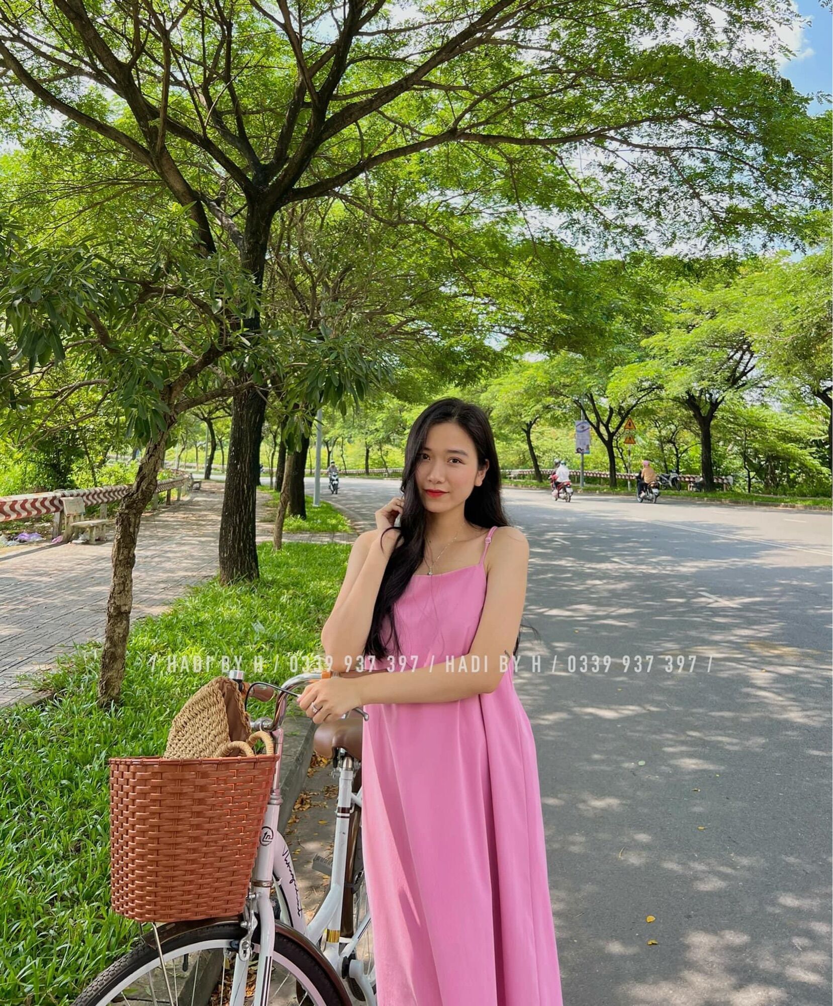 Đầm 2 dây suông maxi vải gân - Hoàn
