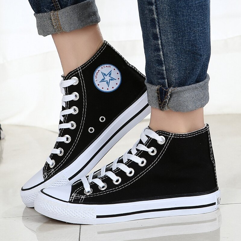 Spring Men's Shoes New High-Top Canvas Shoes Men's and Women's Korean-Style Student Cloth Shoes Black Fashion Shoes Trendy Casual Board Shoes
