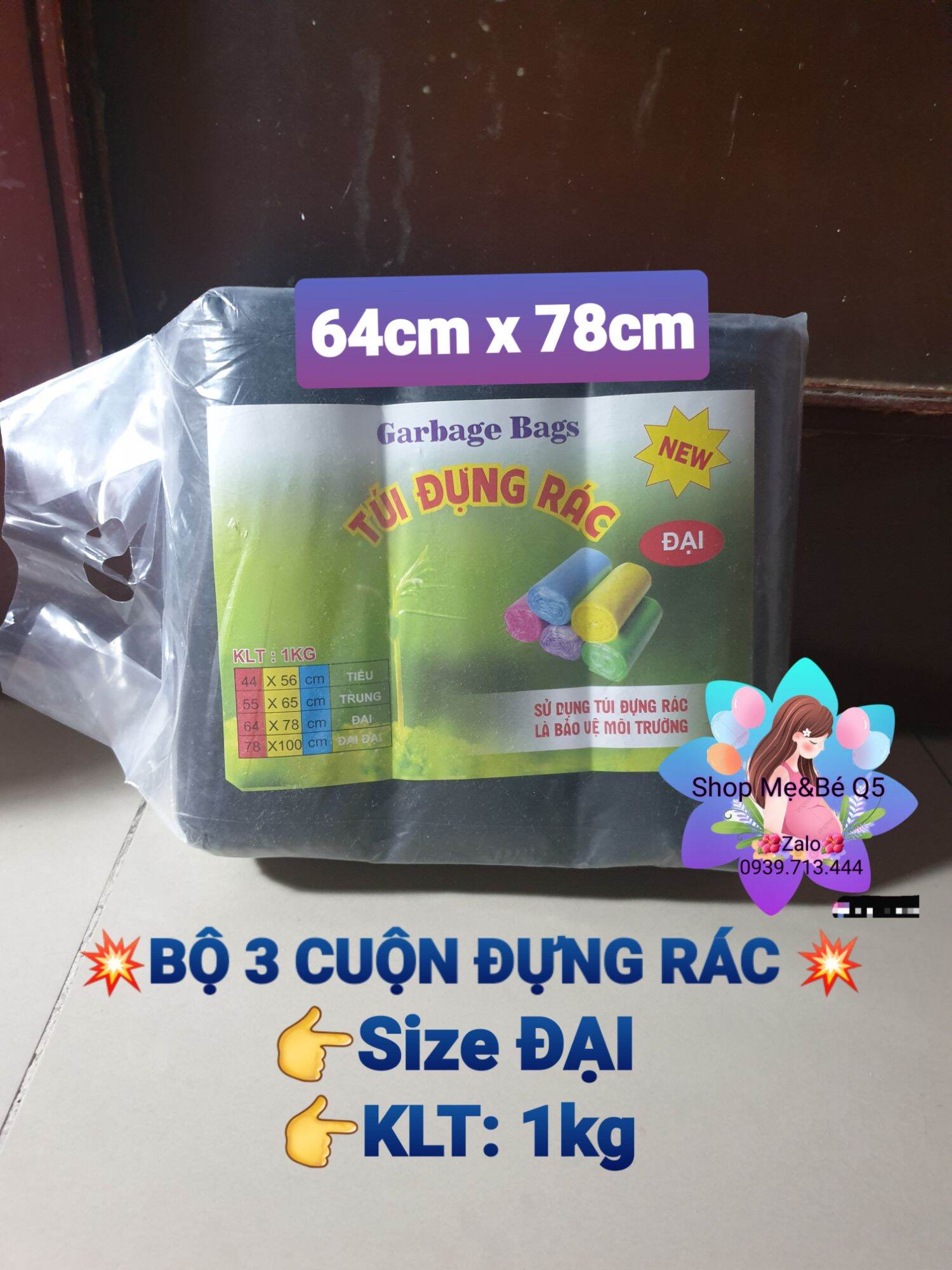💥bộ 3 cuộn túi rác tự phân hủy size đại 64 x 78 cm