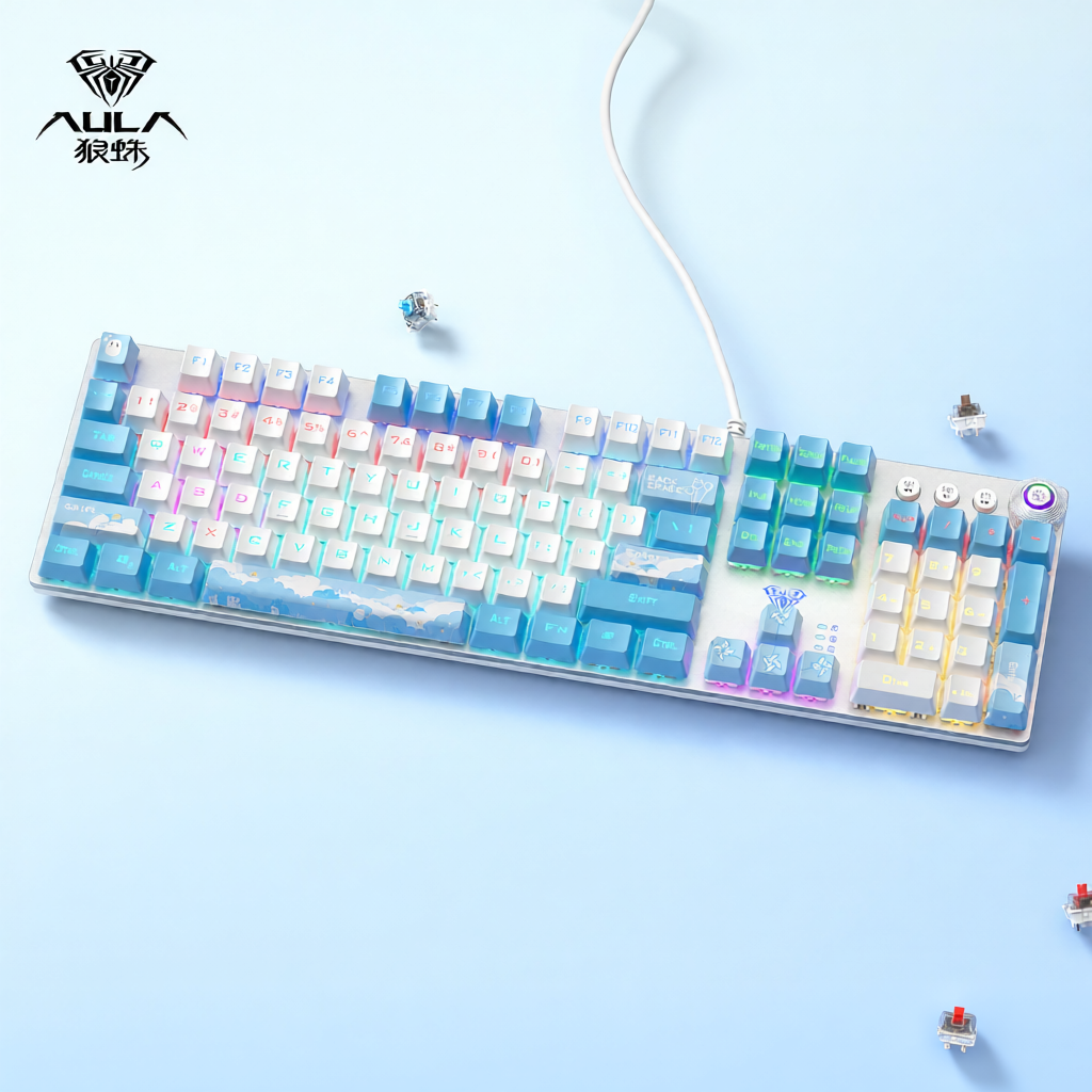 AULA | Bàn Phím Cơ Gaming Wolf Spider F2088 Có Dây, Thiết Kế Nhỏ Gọn, Cấu Trúc Bền Bỉ, Tối Ưu Cho Gaming và Văn Phòng (PC/Laptop), Công Tắc Xanh/Đỏ/Nâu