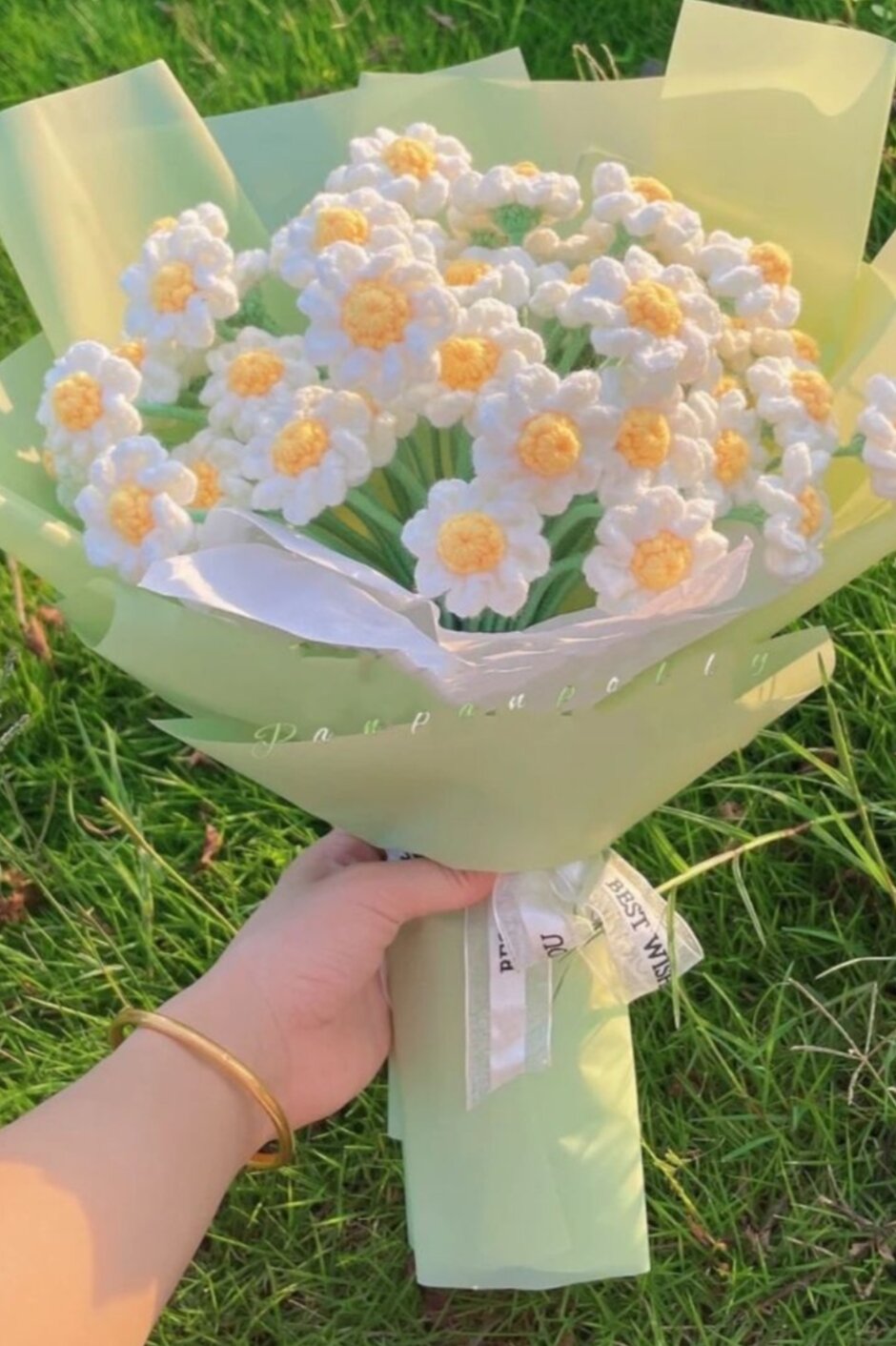Cúc hoạ mi hoa giả dệt kim hoa len móc handmade