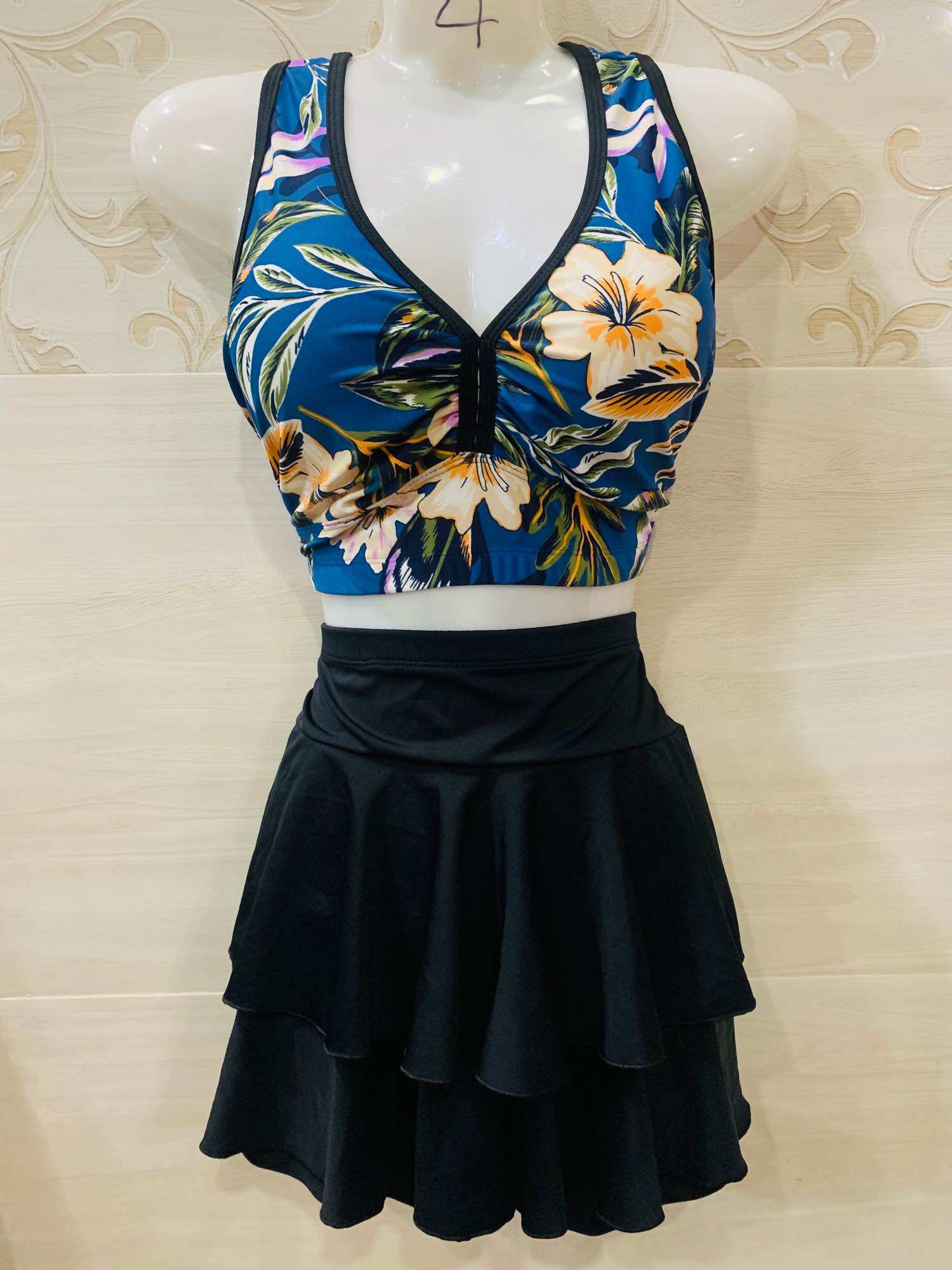 (Bigsize 45-90kg)Bikini Áo gọng mix chân váy 2 tầng siêu tôn dáng cho nữ