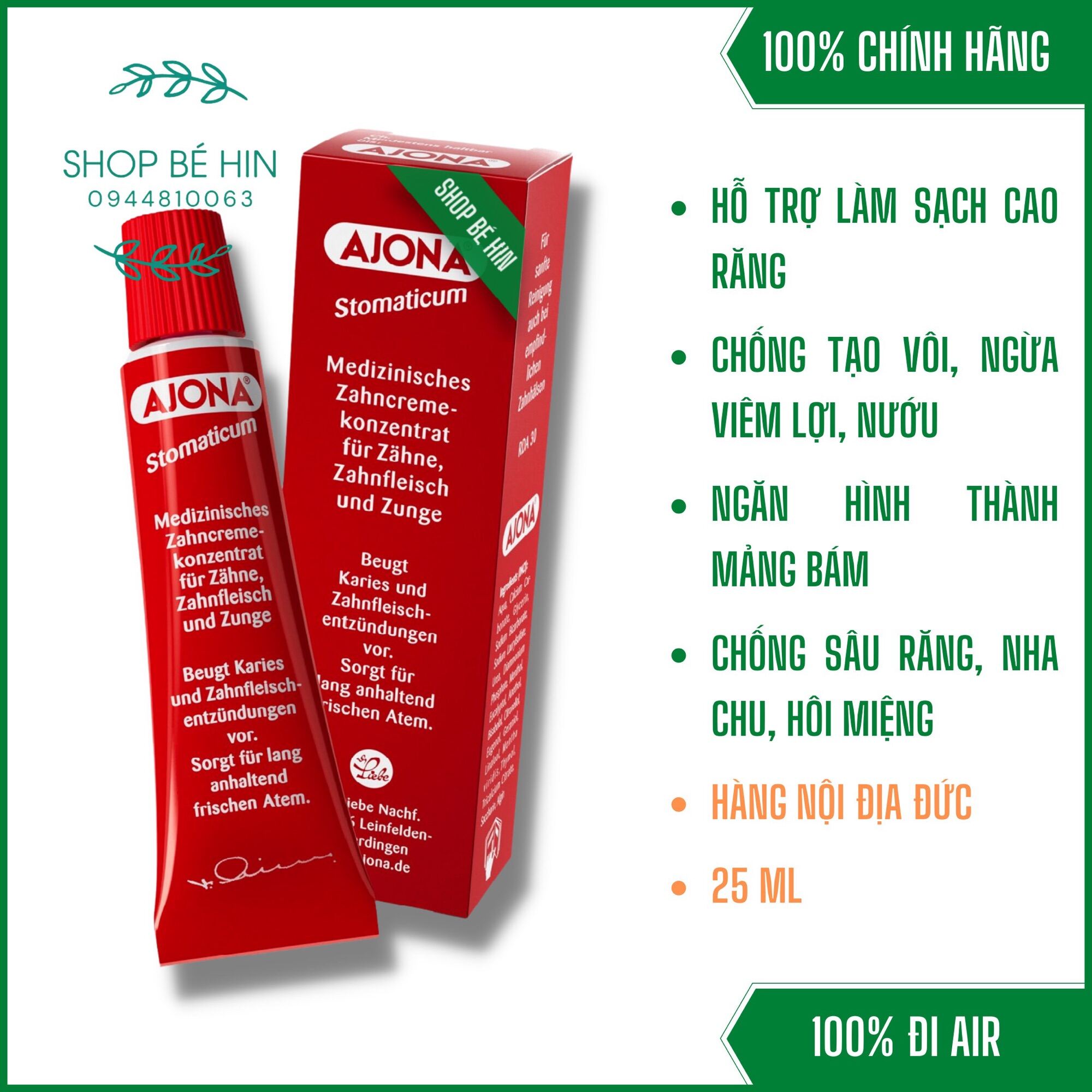 (Đủ Bill Đức) Kem Đánh Răng Ajona Hàng Đức Loại Bỏ Mảng Bám Hôi Miệng Vấn Đề Lợi Nướu