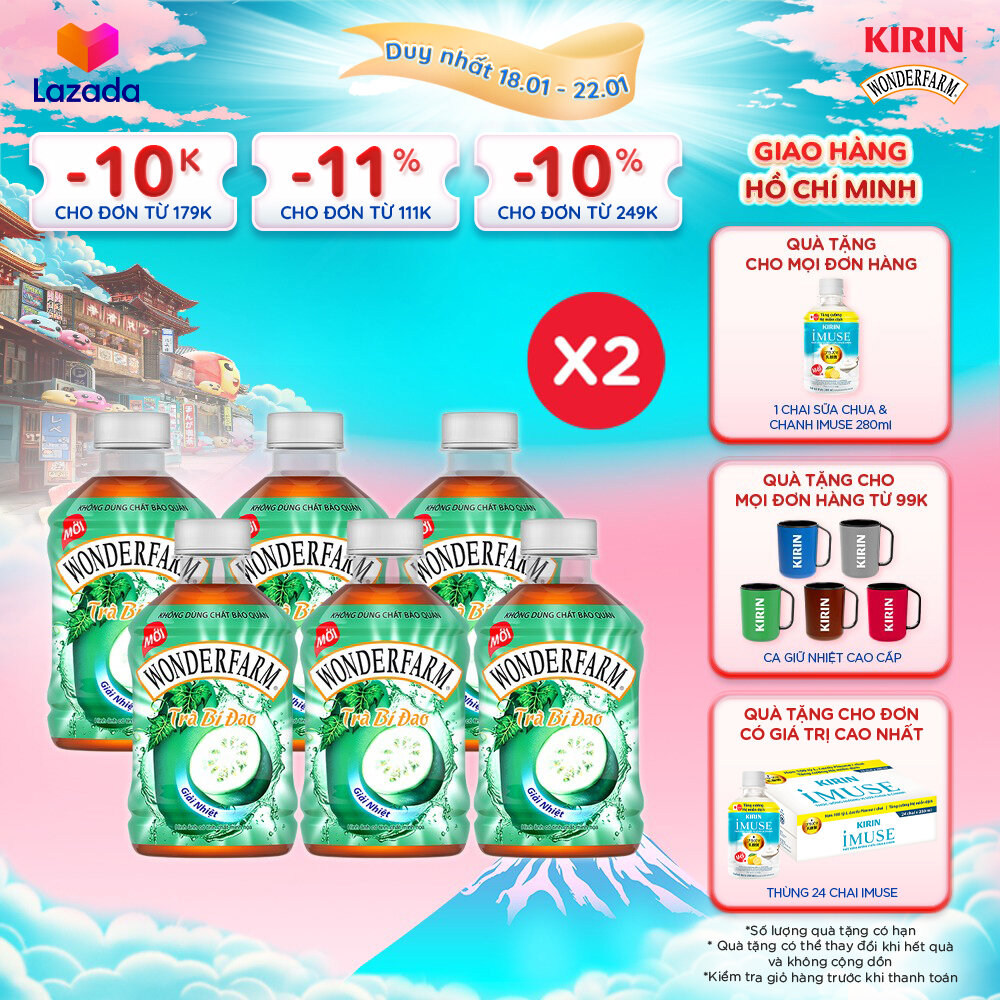   Duy nhất 25.02 - 28.02    Giao hàng Hồ Chí Minh  Combo 2 Lốc 6 -Trà Bí Đao WONDERFARM 280ml 