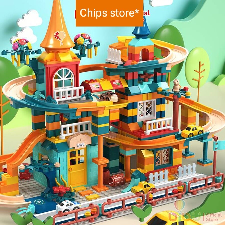 Bộ lego xếp hình đường ray lâu đài cho bé