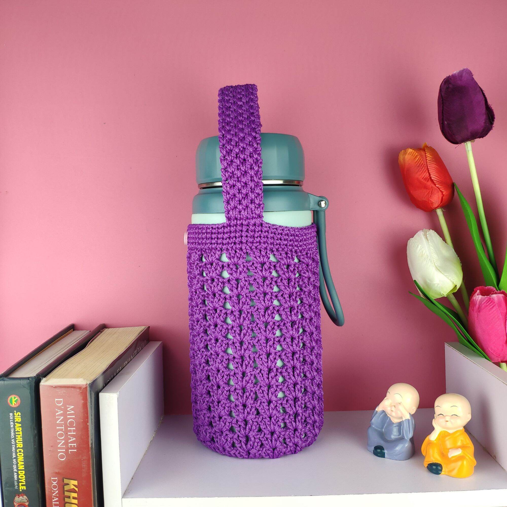 Túi đựng bình giữ nhiệt handmade size 1200ml, màu tím