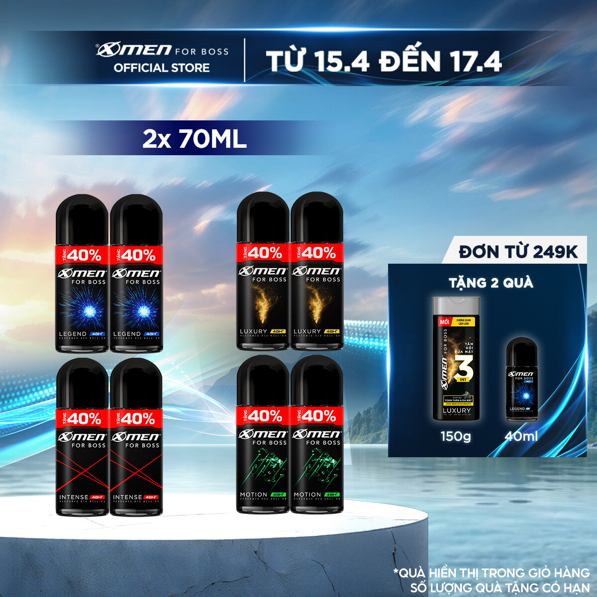 [ Tặng thêm 40% dung tích ] Combo 2 Lăn khử mùi X-Men For Boss Intense 70ml/chai - Hương nước hoa châu Âu