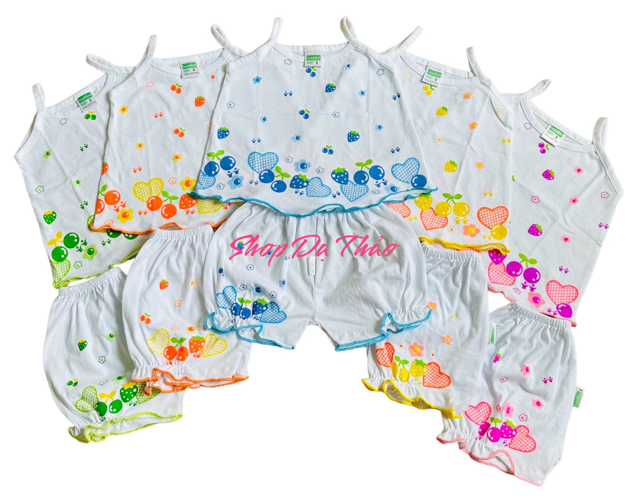 Combo 05 bộ dâu 2 dây bé gái