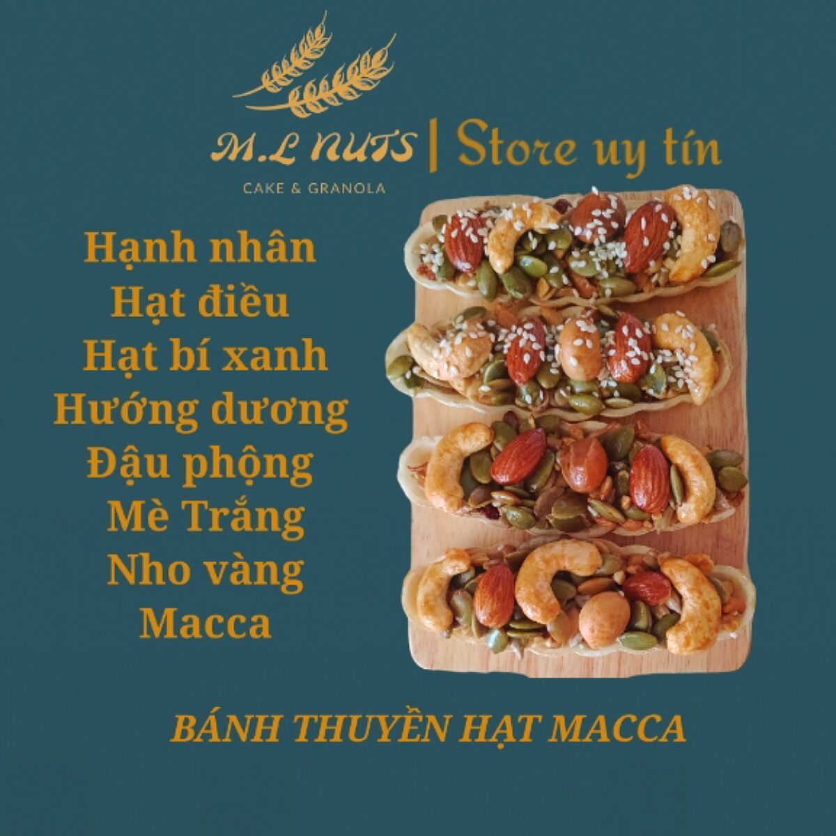Bánh thuyền hạt macca mix hạt hạnh nhân, điều, bí xanh, mè , đậu phộng bánh hạt ăn kiêng, giảm cân
