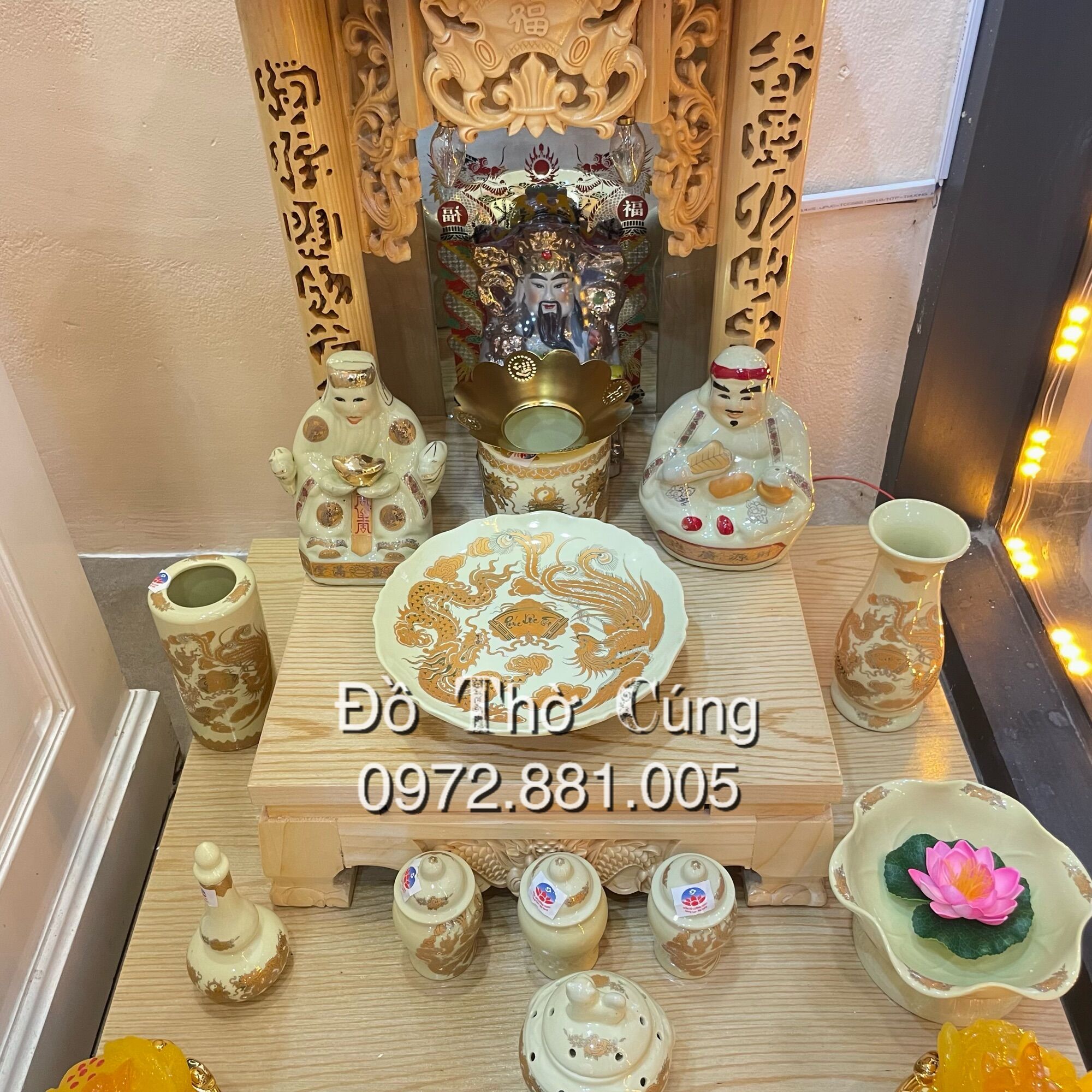 Bộ Đồ Thờ Thần Tài màu vàng ngà