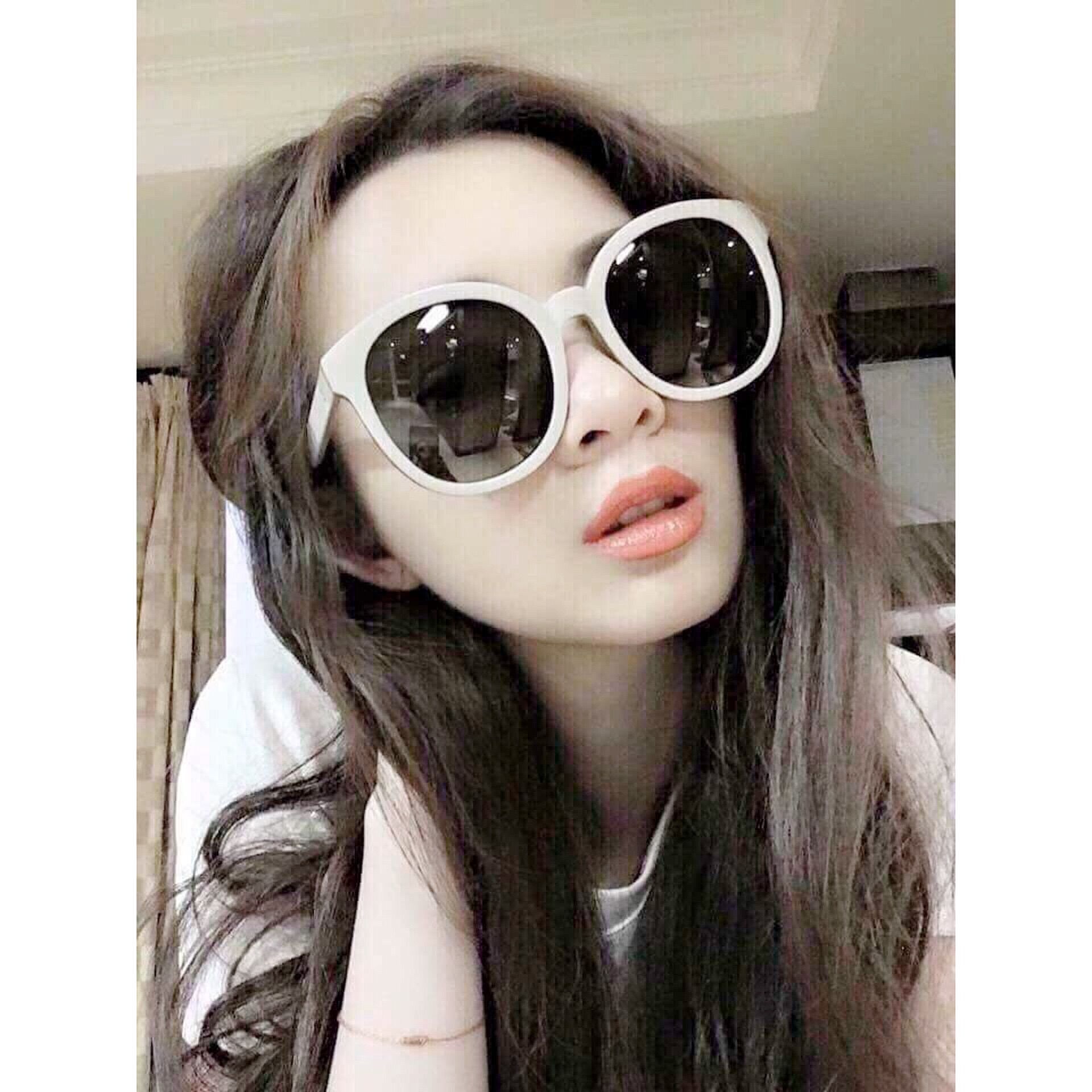 Kính râm tròn gọng trắng mắt đen vintage, gọng kính mát thời trang chống tia UV tuyệt đối