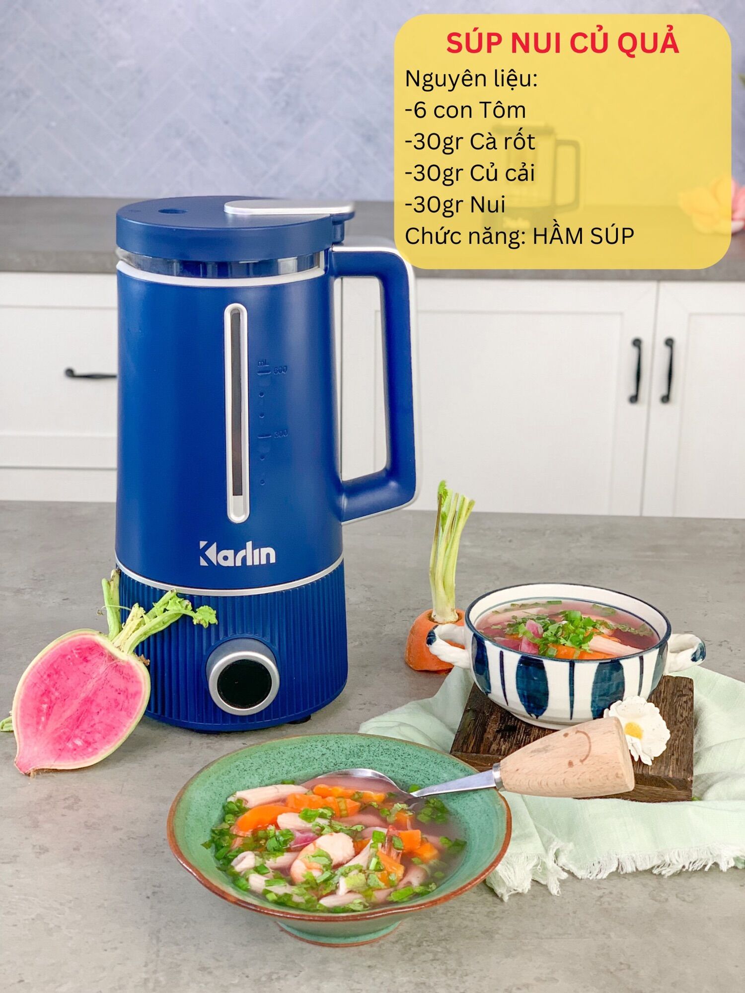 Máy nấu sữa hạt Karlin nấu cháo, súp cho bé bảo hành 24 tháng