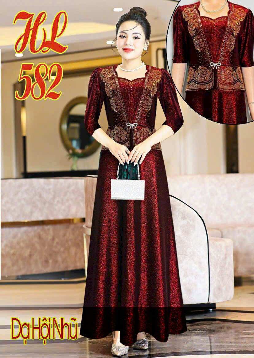 Đầm dạ hội trung niên thun nhũ ép cườm m582