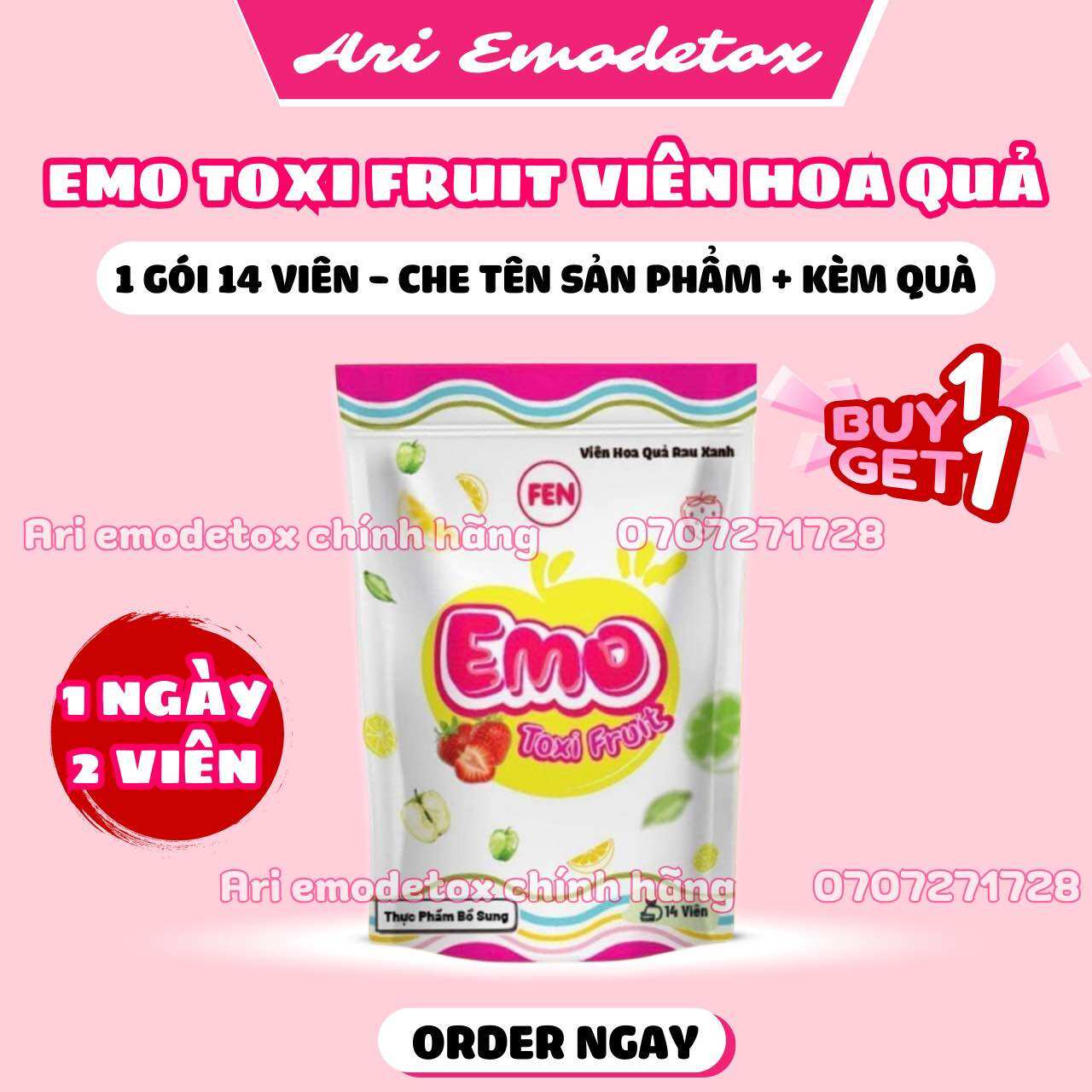 (NEW) Giảm Cân Emodetox Dạng Viên Hoa Quả Rau Xanh - 1 Túi 14 Viên - ho tro giam can, eo thon, dang gon - tặng thước đo eo - Ari Emodetox Chính Hãng