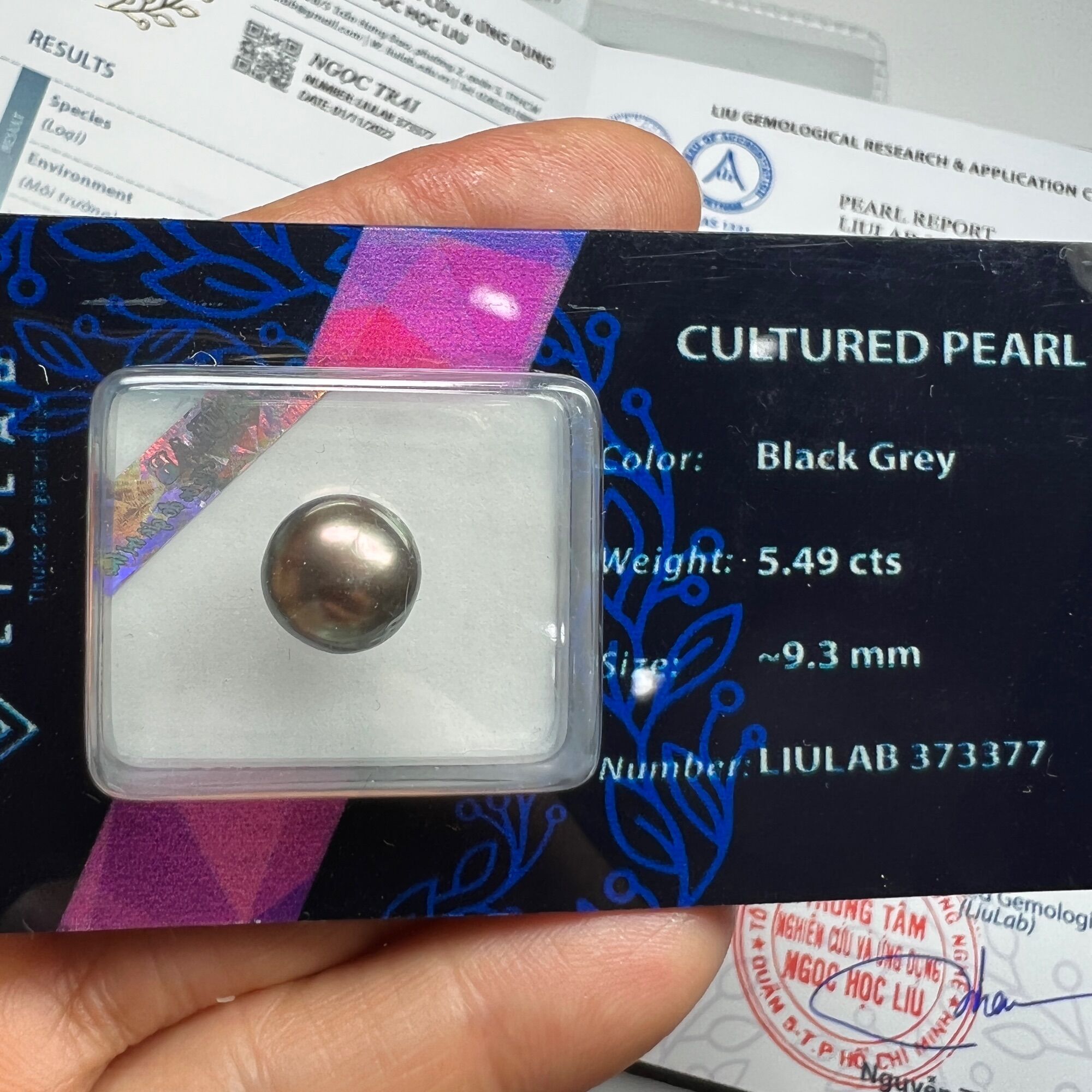 373377-NGỌC TRAI NƯỚC MẶN TAHITI NUÔI CẤY , ĐEN ÁNH HỒNG , CÓ KHOAN LỖ, ĐÃ KIỂM ĐỊNH LIULAB.