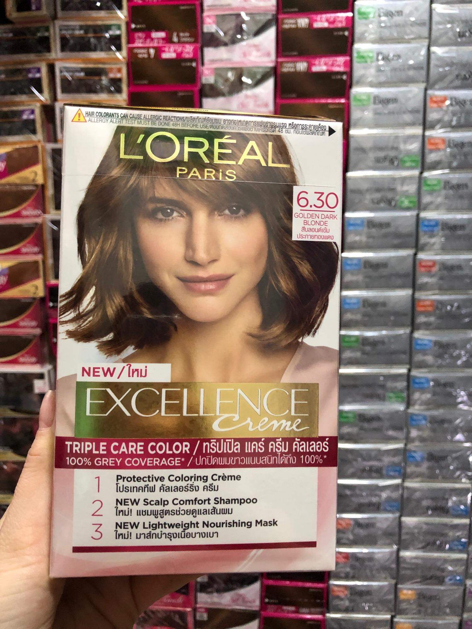 Thuốc nhuộm tóc Loreal, thuốc nhuộm tóc phủ bạc Loreal Excellence Creme số 6.30-nâu ánh vàng