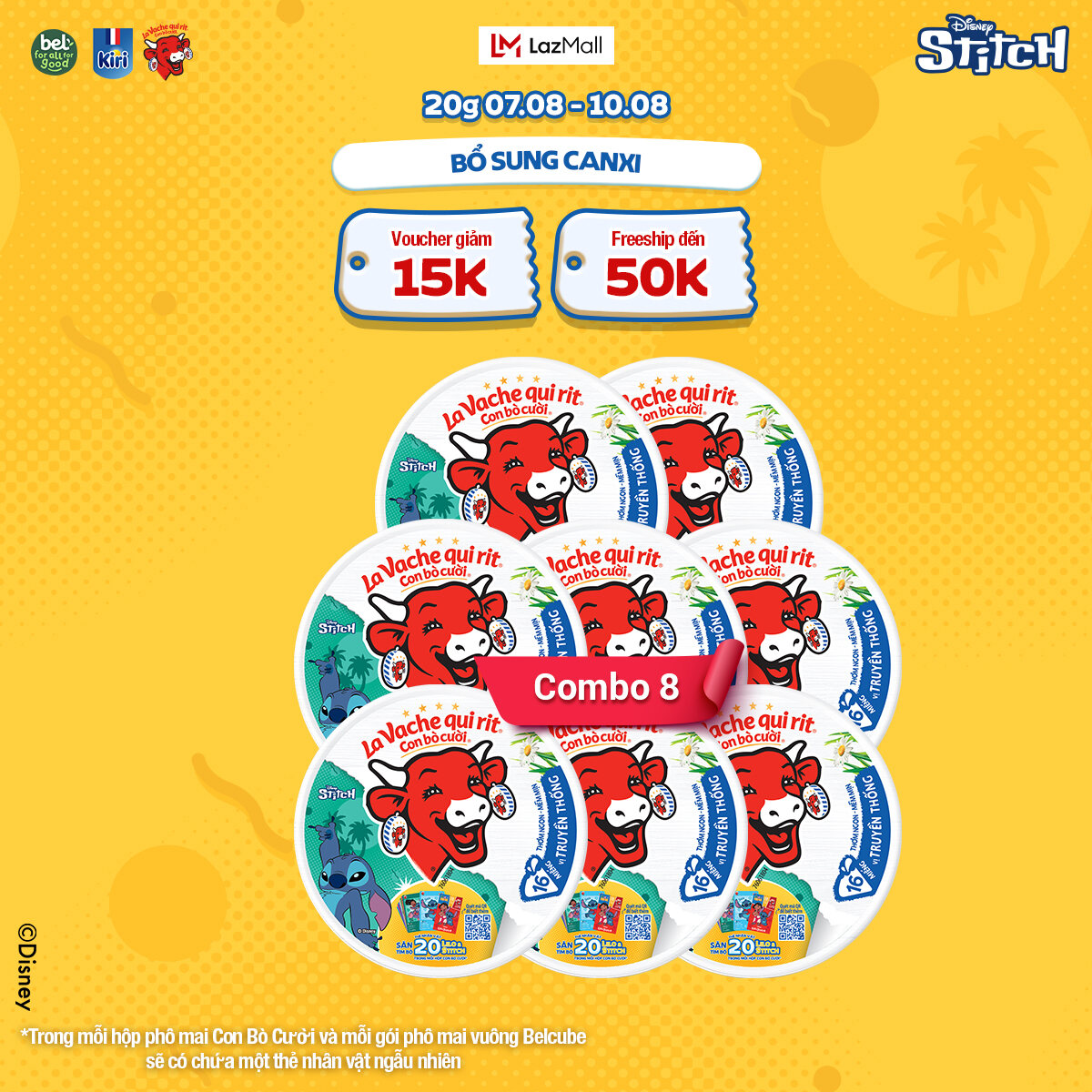 Combo 8 Phô mai con bò cười 16 miếng 224G