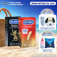 Combo 1 hộp Bao cao su Durex Kingtex 49mm 12 bao & 1 hộp Bao cao su Durex Fetherlite siêu mỏng 52mm 12 bao