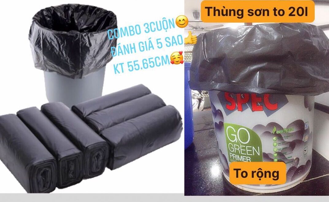 Túi đựng rác tự phân huỷ 1 túi 3 cuộn, Túi đựng rác kích thước lớn vừa được thùng sơn 20l