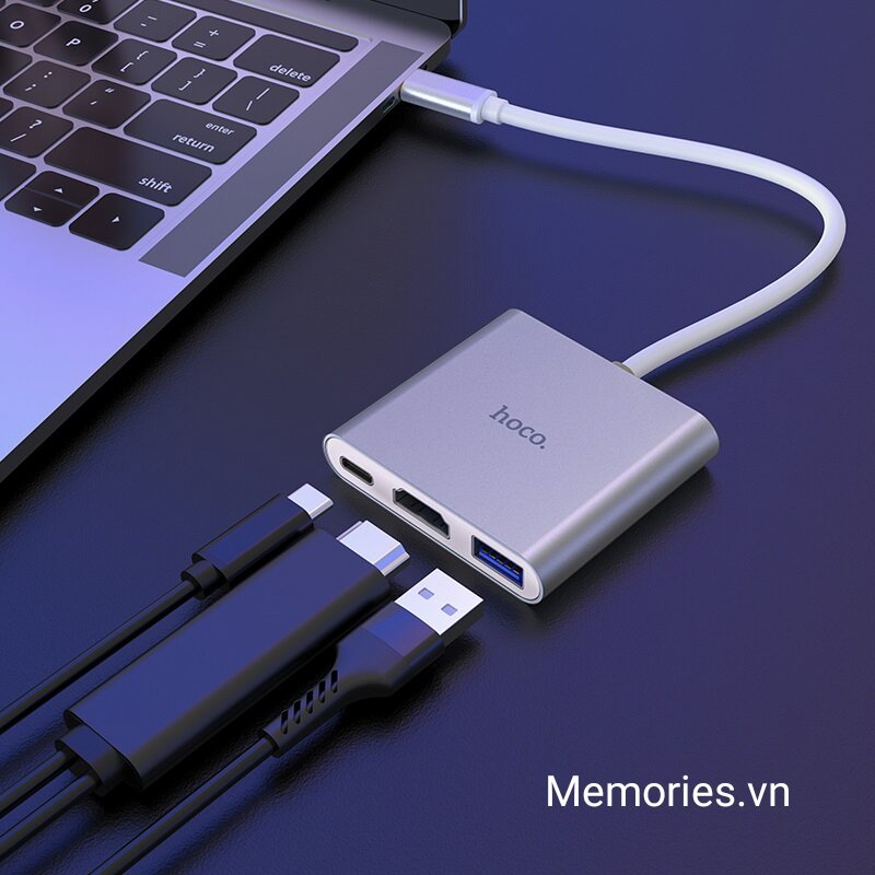 Hub chuyển hoco hb14 type-c sang 3 cổng hdmi và usb 3.0 và type-c / hoco hb1 1 to 4 usb - chính hãng chất lượng cao