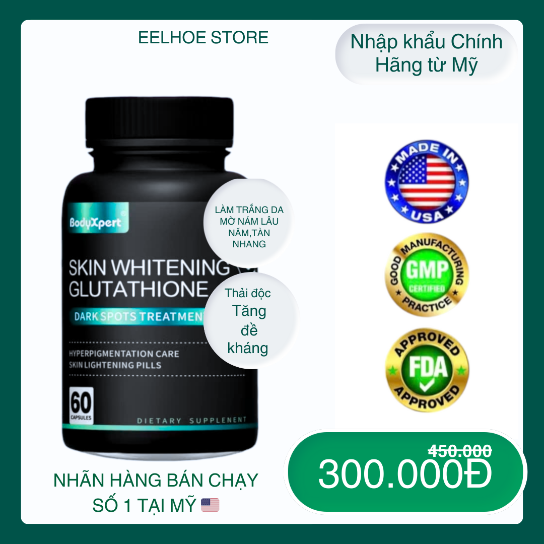 𝐓𝐨𝐩 𝐌𝐚𝐥𝐥🥇Viên Uống Glutathione hỗ trợ làm trắng da và giải độc để giúp làm mờ Nám lâu năm, tàn nhang và làm trắng da 60 viên