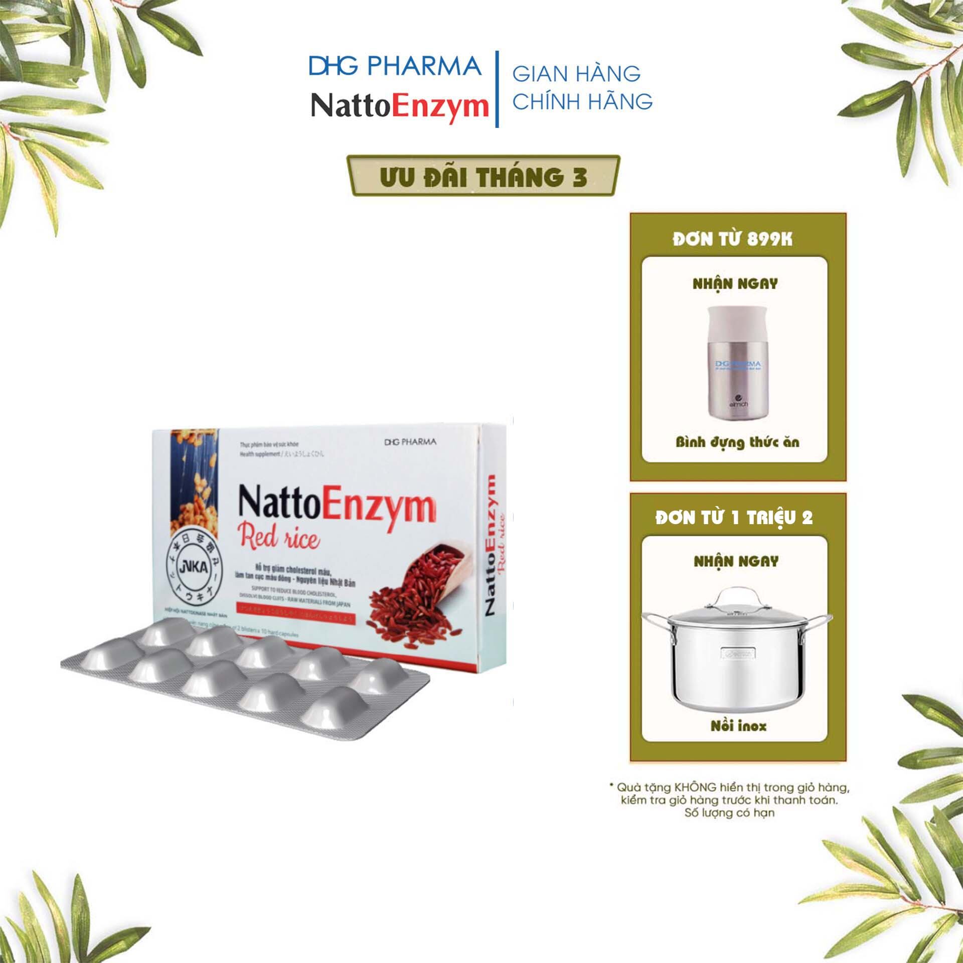 TPCN NattoEnzym Red Rice hỗ trợ giảm cholesterol, giảm nguy cơ tắc mạnh đột quỵ - Chính hãng DHG Pharma
