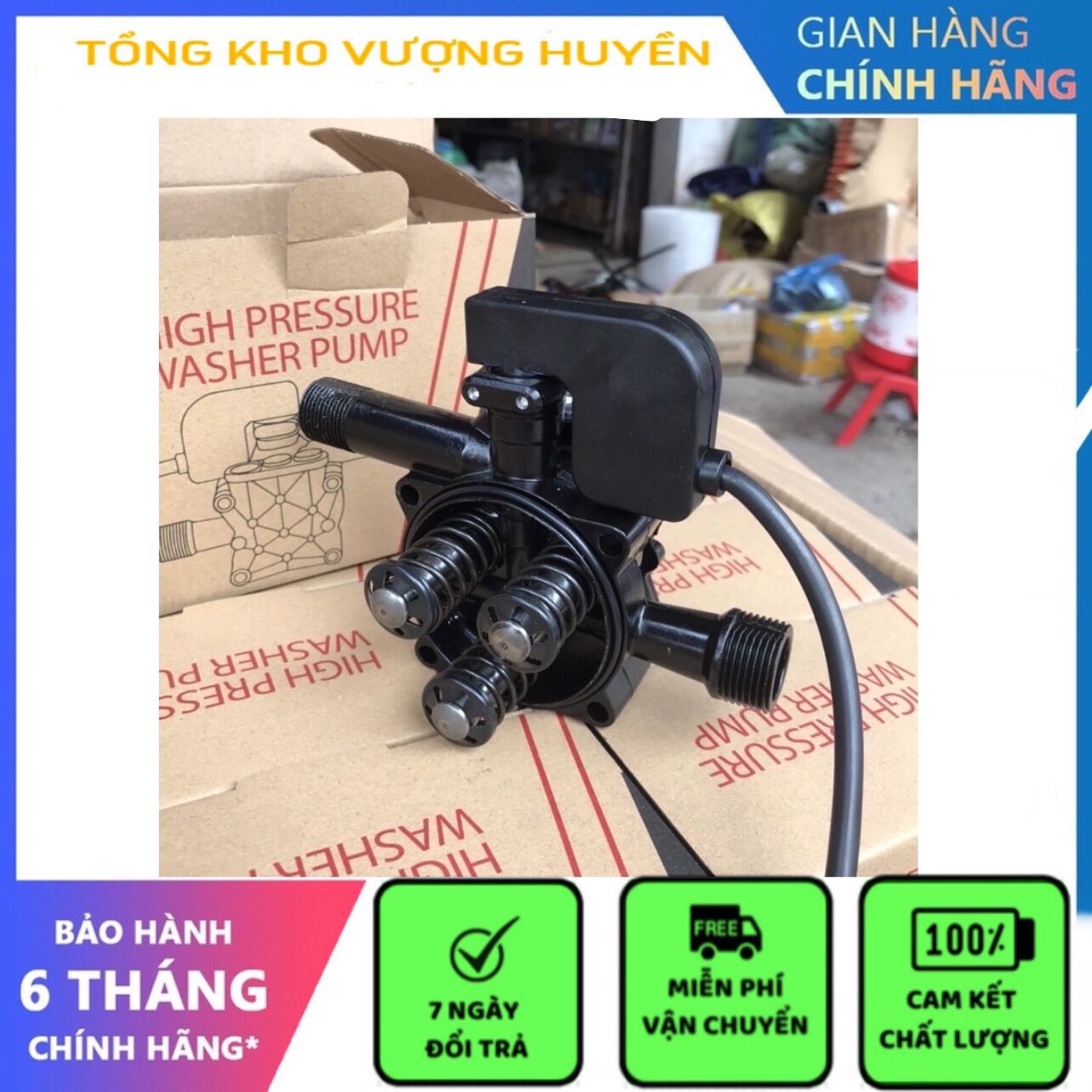 Đầu bơm áp lực máy rửa xe mini kèm rơ le