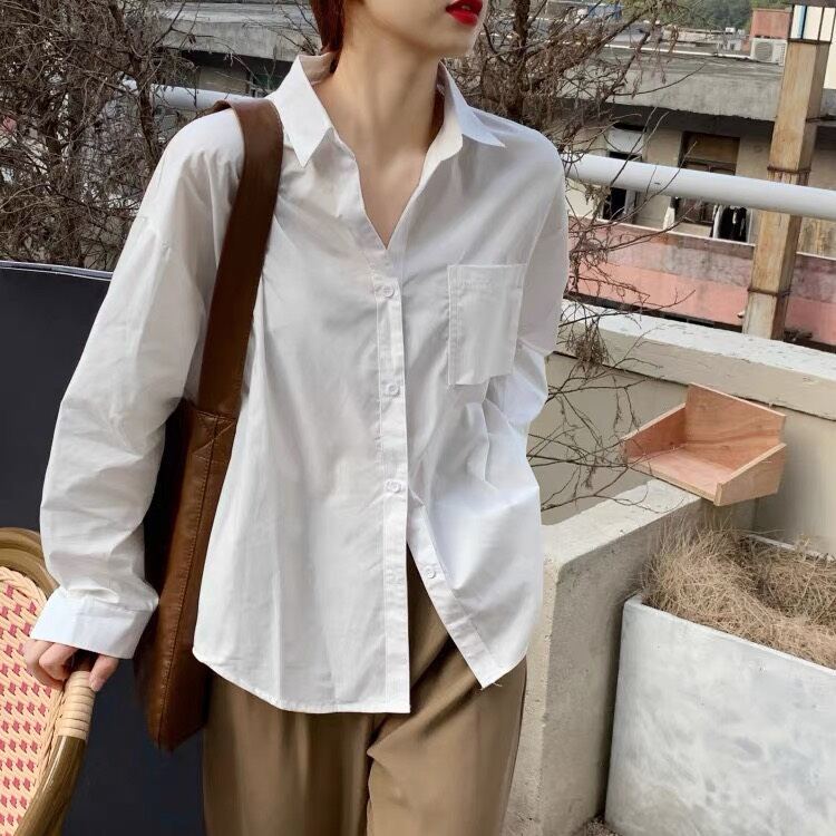 Áo sơ mi nữ trơn có túi ngực