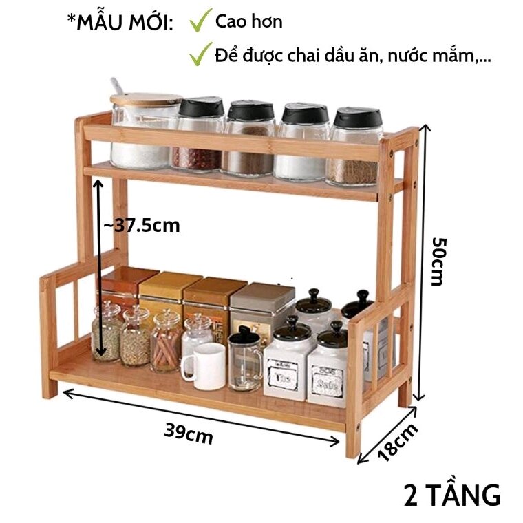 KỆ GIA VỊ GỖ THÔNG 2 TẦNG ĐA NĂNG