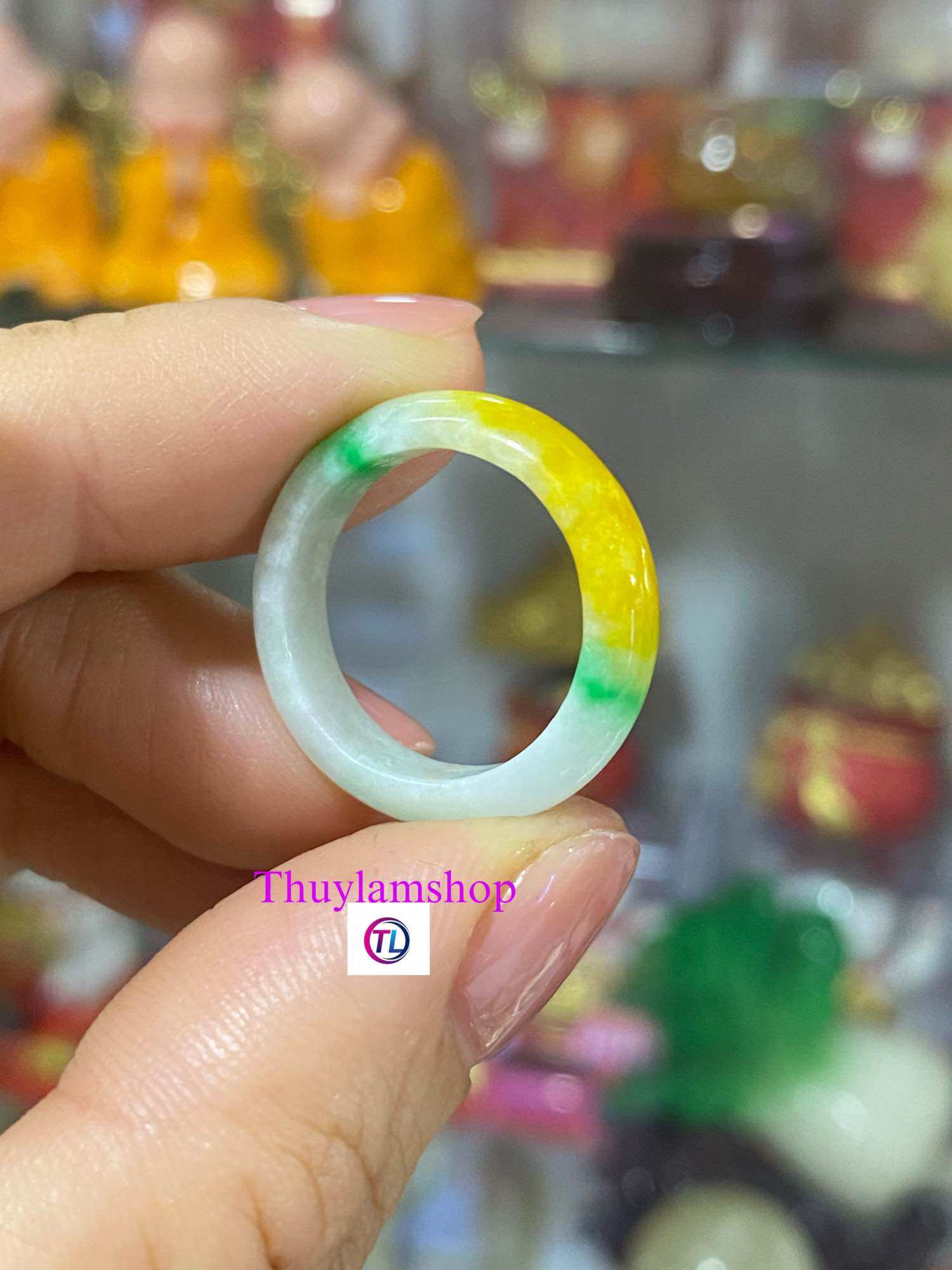 Nhẫn đá cẩm thạch đá 3 màu phú quý