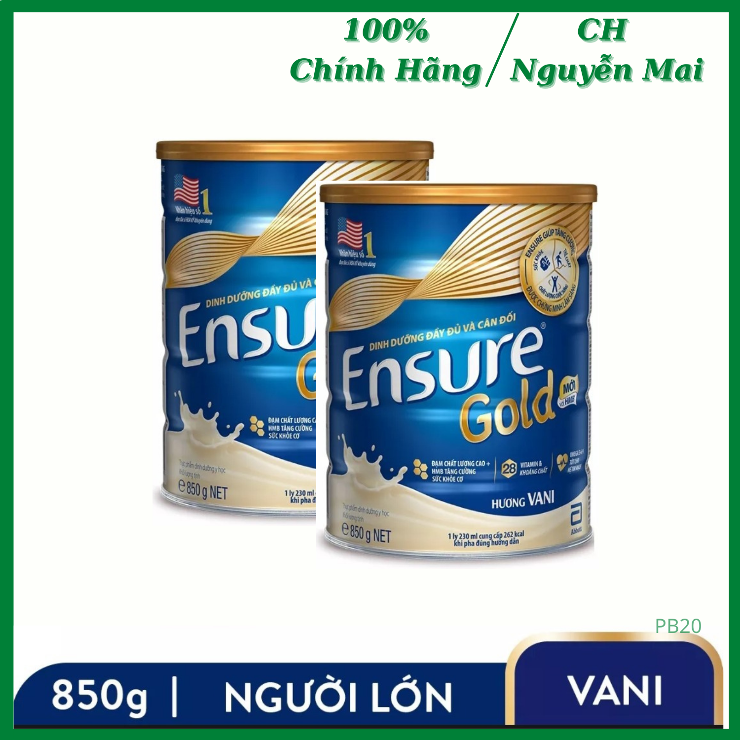 Combo 2 lon sữa bột ensure gold hương vani 850g -
