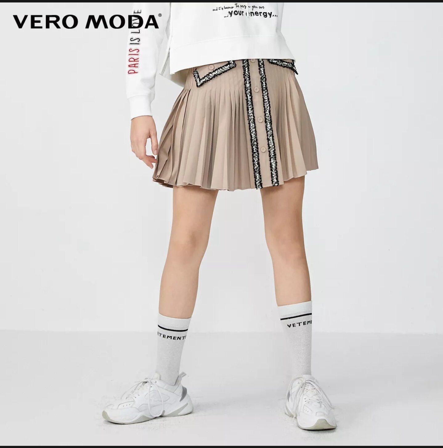 vero moda - chân váy mini xếp li cạp cao cho nữ