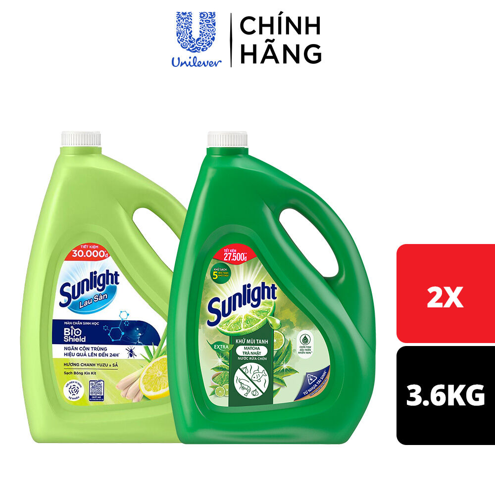 Combo Nước rửa chén + Nước lau sàn Sunlight can 3.5/3,6kg