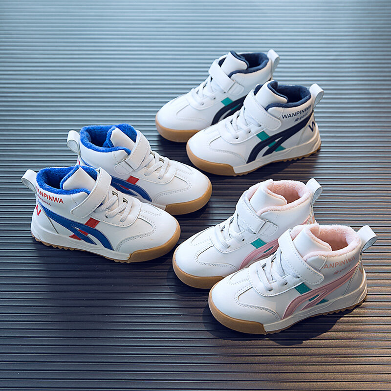 Giày Bông Hai Lớp Trẻ Em Giày Thể Thao Cổ Cao Bé Trai Lót Lông Mùa Đông 2021 Đế Mềm Giày Chunky Sneaker Nổi Tiếng Trên Mạng Nữ Sành Điệu Instagram Cool thumbnail