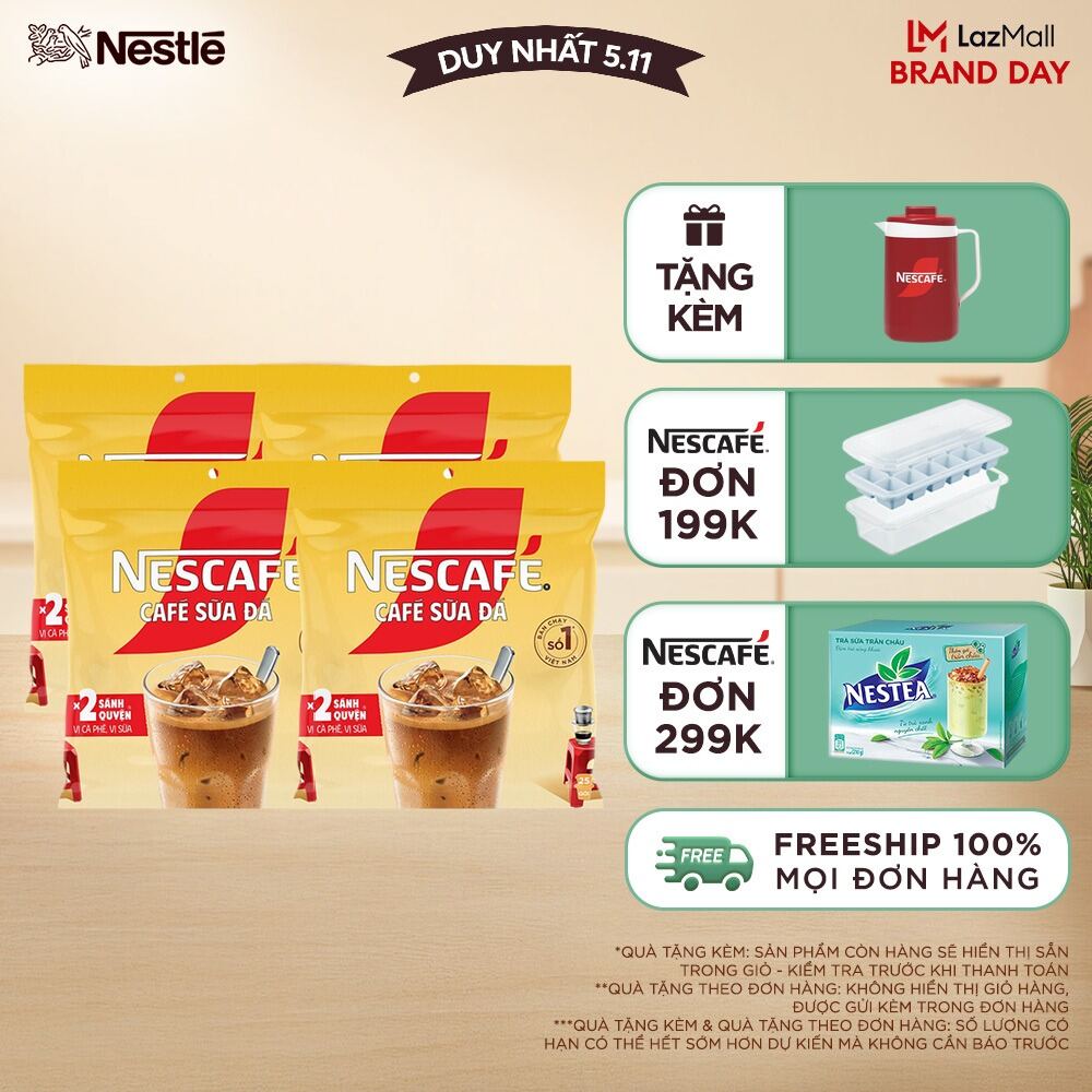 [ƯU ĐÃI THÁNG 11] [FREESHIP HCM] Combo 4 Bịch Cà phê sữa NESCAFÉ Cà phê sữa đá (Bịch 25 gói x 24 g)