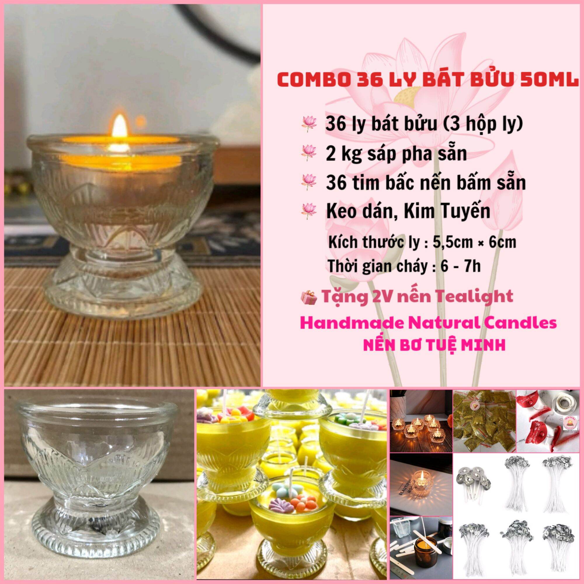 Combo làm nến 36 ly bát bửu 50ml